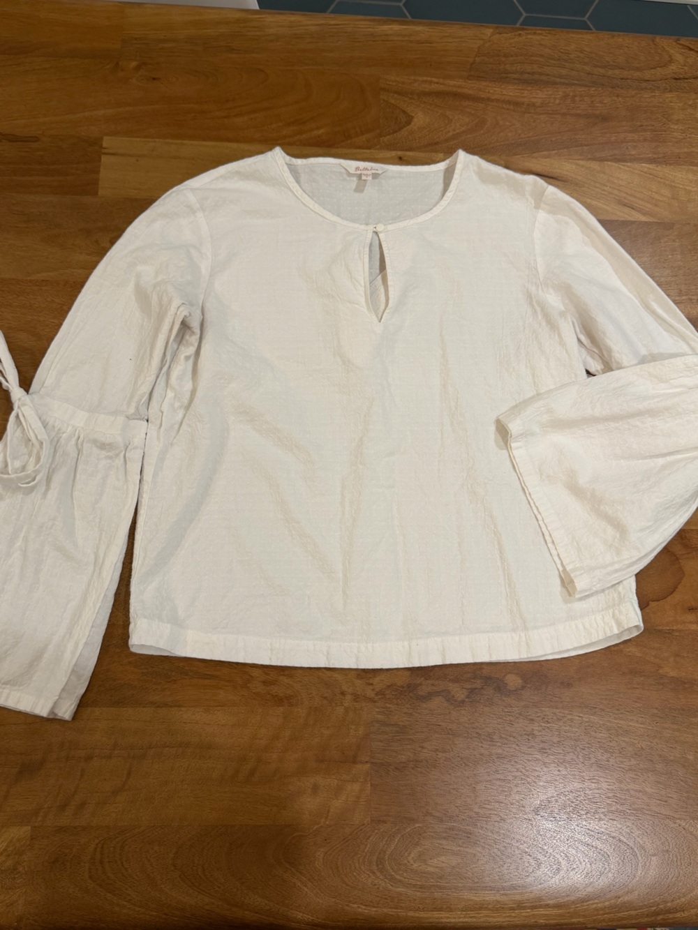 BELTAINE Women’s Bianca Ivory White Jacquard Bell Sleeve BlouseTop Size Small